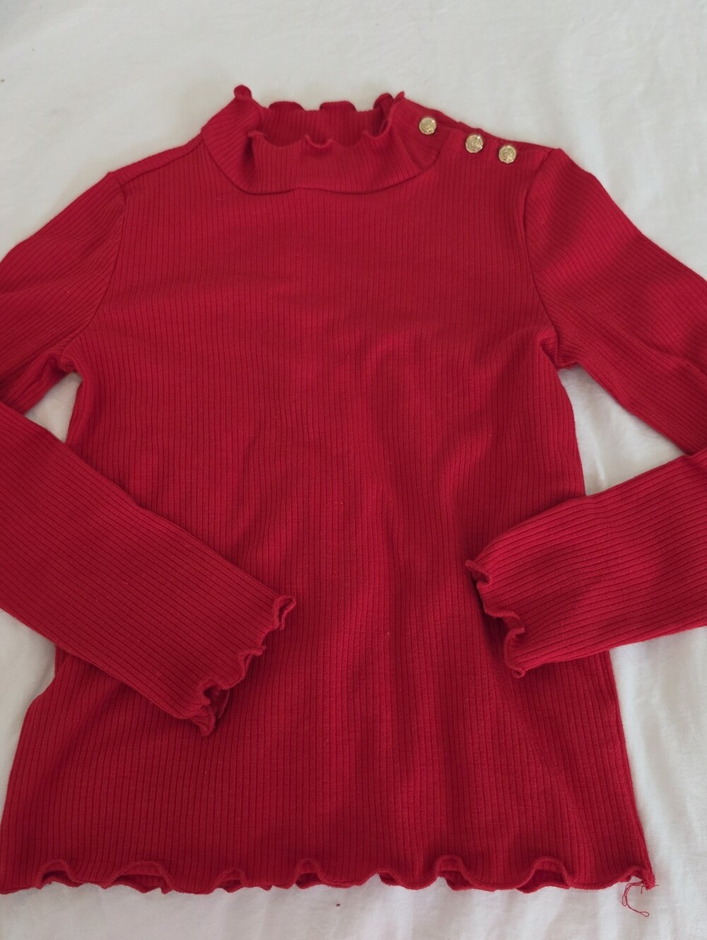 Janie & Jack Girls Ruffle Trim Turtleneck In Bradbury Red Sz 7
